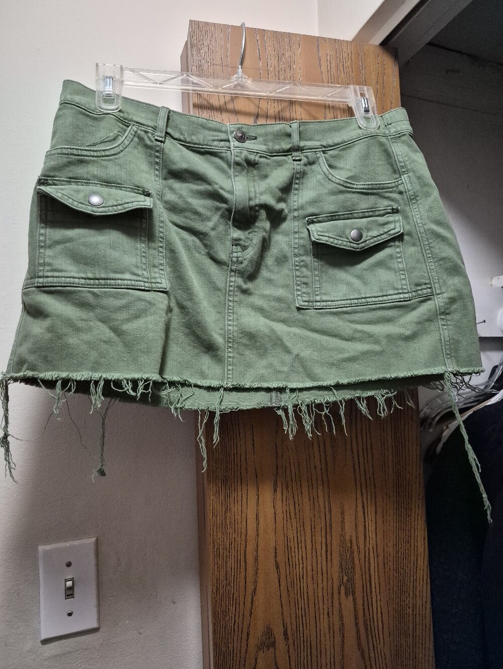 aerie Olive Green Utility Denim-Style Mini Skirt - Picture 3 of 9